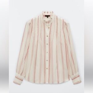 Massimo Dutti 100% Cotton Red White Stripe Blouse, Long Sleeve Size 40 Medium